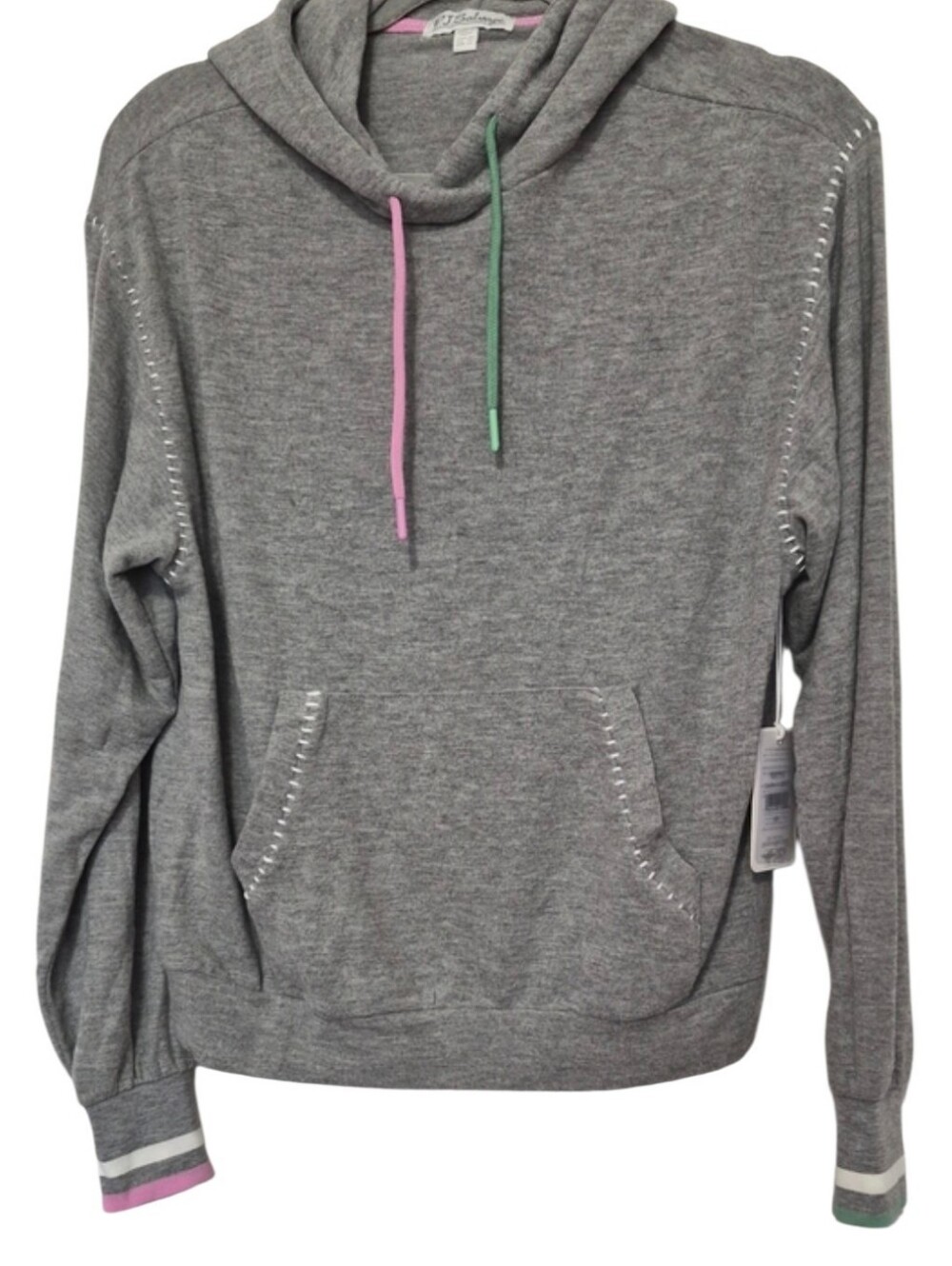 PJ Salvage Gray Hooded Pullover Sweatshirt Whipstitch Trim Size XS New with Tags